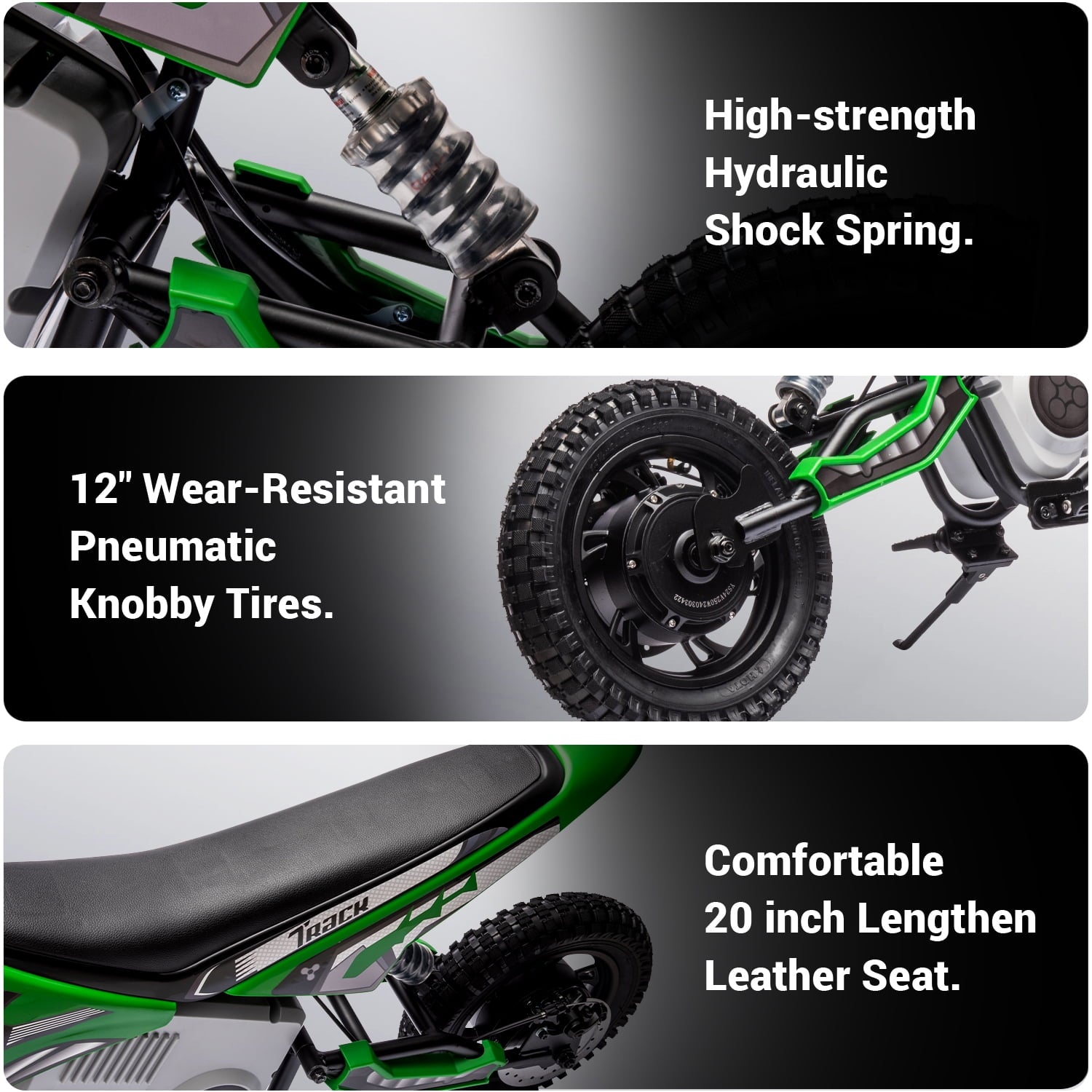 Track 7 24V Electric Dirt Bike, 350W Ride on Motorcycle with Twist Grip Throttle, Hand-Operated Dual Brakes, Speed Up to 10 MPH, for Age 8-12, Green