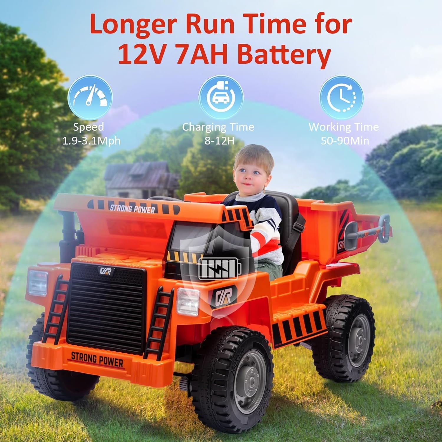 SUSIELADY 12V Kids Ride on Car, Ride On Truck with Dump Bed, Shovel, Phone stand, Ride on Construction Vehicle with Remote Control, Music, USB, Story