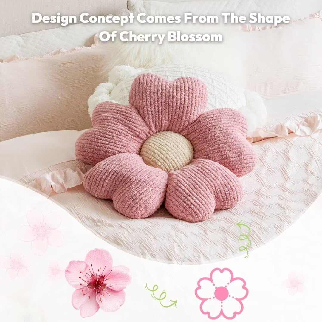 COOKCOK Flower Pillow, 19.7" Flower Shaped Throw Pillow, Daisy Plush Floor Pillow Seat Cushion Cute Aesthetic Decorative Throw Pillows for Bed Home Sofa Chair Couch Decor, Pink