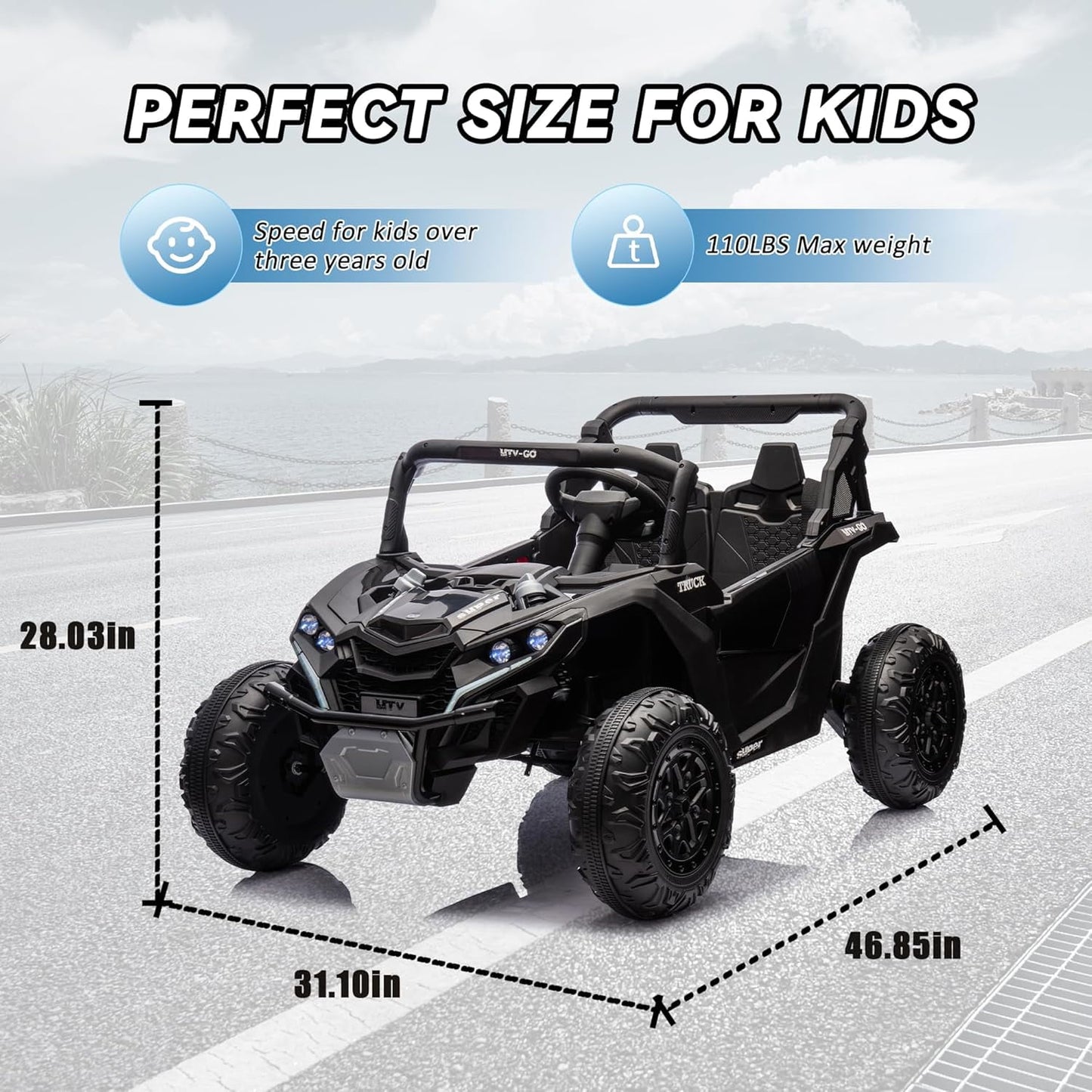 Track 7 24V 2-Seater Ride on UTV, 20" Large Seat, 2 x 200W Powerful Motors, 4.5 mph Max Speed, Ride on Car w/Remote Control, MP3, Lights, Battery Powered Electric Car for Boys Girls Age 3+, Blue