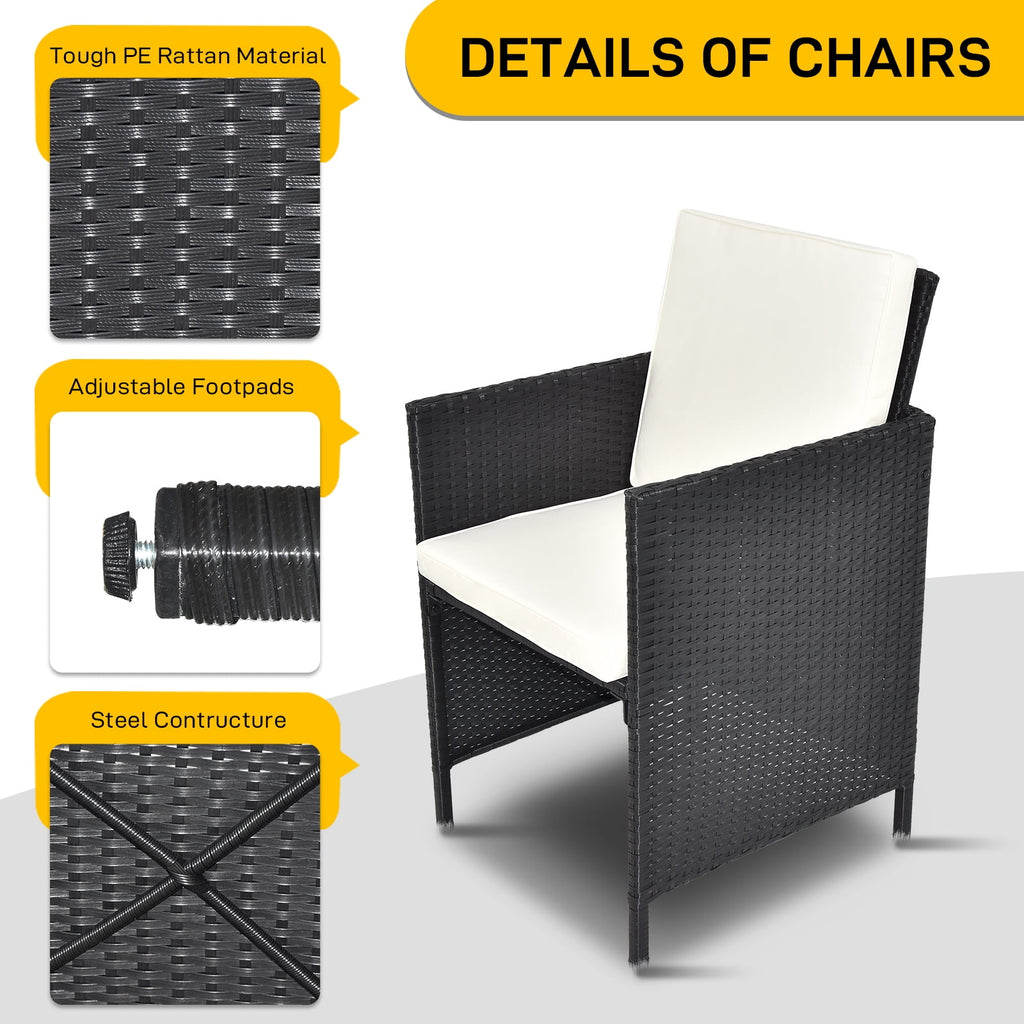 COOKCOK  Patio Dining Table Set, 9 Piece Outdoor Furniture Sets, Black Wicker Rattan Dining Table and Chairs Set, Patio Conversation Set with Cushions for Garden & Backyard, Beige