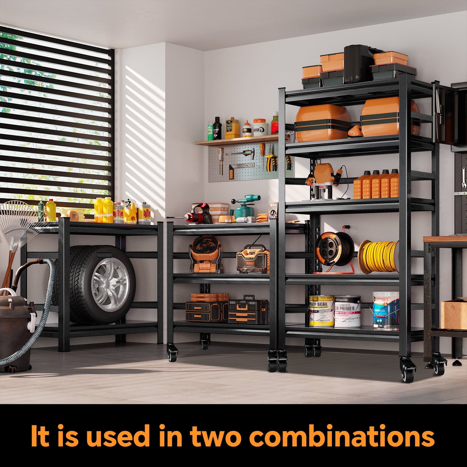 COOKCOK 5-Tier Storage Shelving Unit, Metal Shelf with Wheels, 35.4"x15.8"x72", Adjustable Garage Storage Shelf, Load Up to 2500LBS, Kitchen Shelf with Protective Side