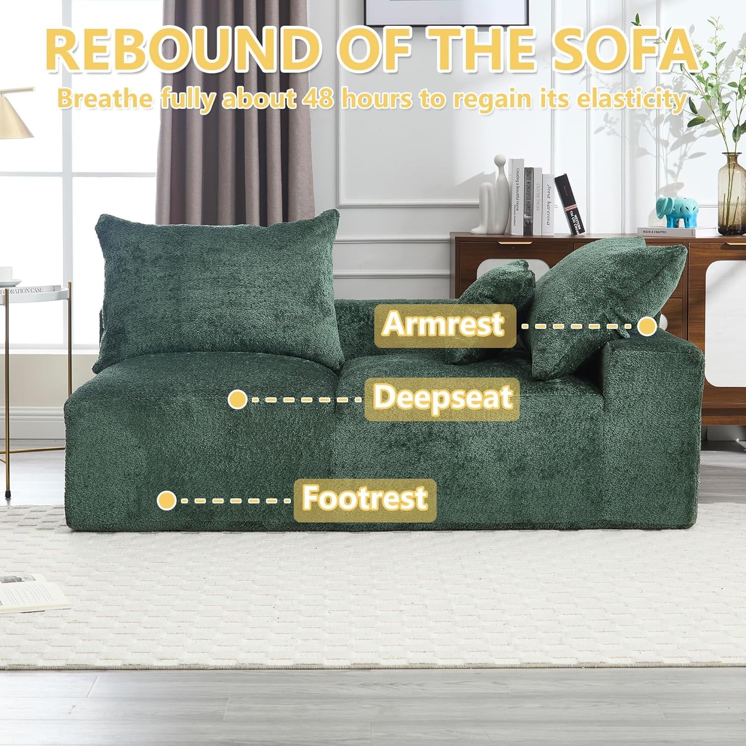 BISHE 67.72"-R Modular Sectional Sofa Couch, L-Shaped Chenille Fabric Cloud Couch with Chaise, Modern Deep Seat Sofa, No Assembly Required, Includes Pillows for Living Room, Emerald