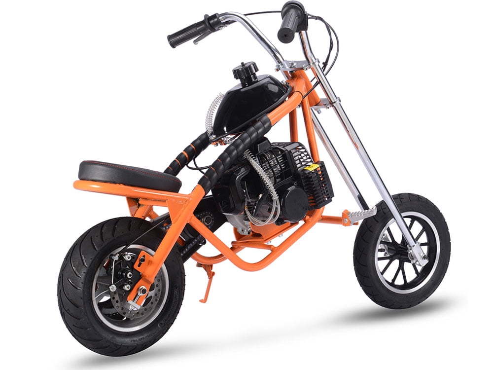 Track 7 49cc 2-Stroke Gas Dirt Bike,Max Speed 25mph,Gas Mini Chopper,Off-Road Gas Motorcycle,Pull Start,Rear Disc Brake,Orange