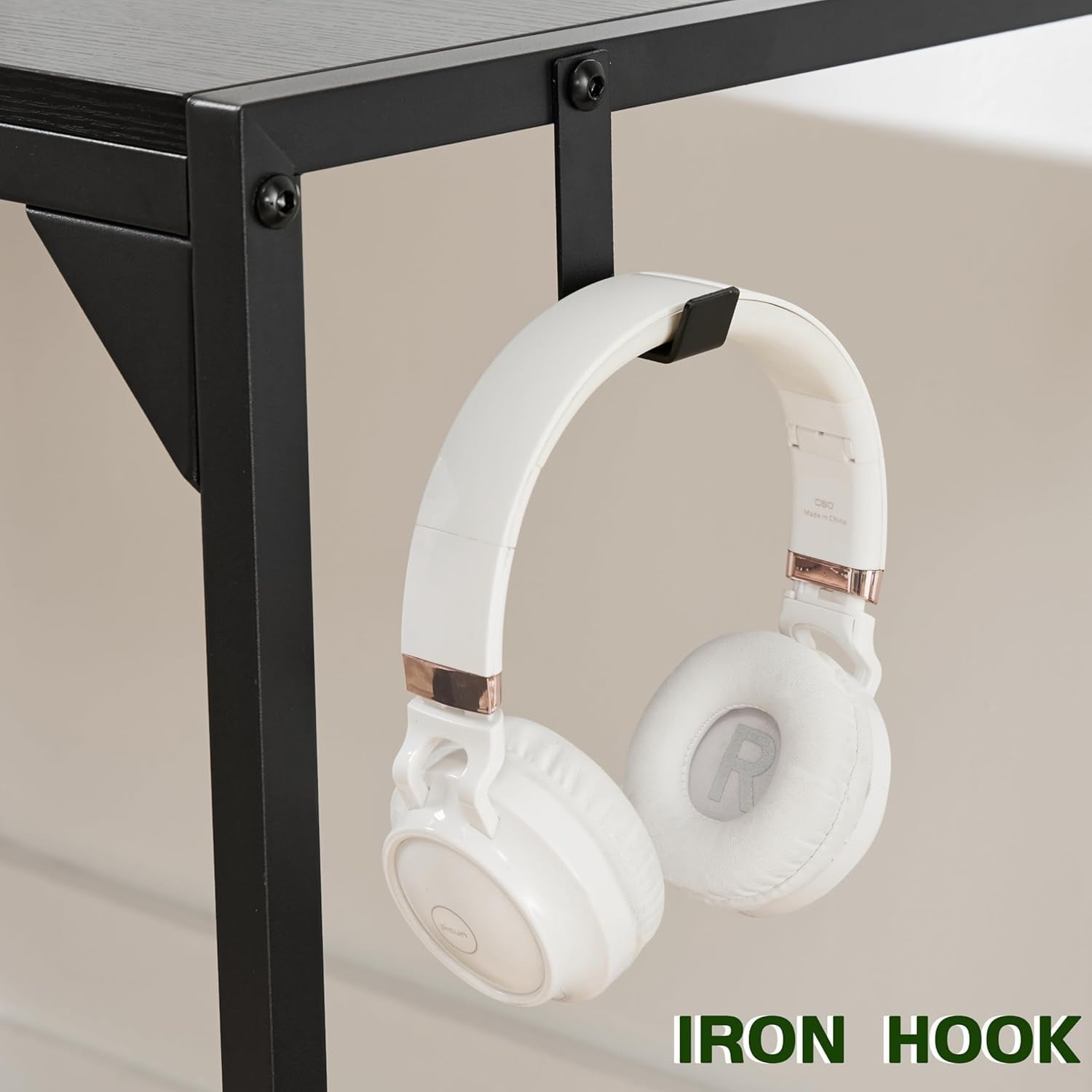 COOKCOK Computer Desk with Storage Home Office Desk 47" Wide Desk with Shelf and Headphone Hooks Work Desk for Bedroom Living Room Reading Desk