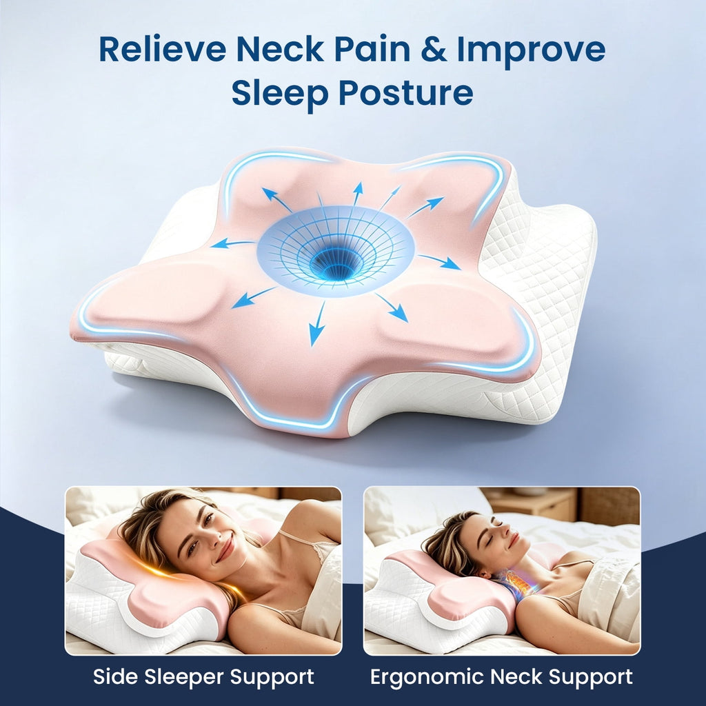 COOKCOK Cervical Neck Pillow for Pain Relief, Ergonomic Memory Foam Contour Pillow for Side, Back and Stomach Sleepers, Orthopedic Spine Support Bed Pillow with Breathable Washable Cover, Pink