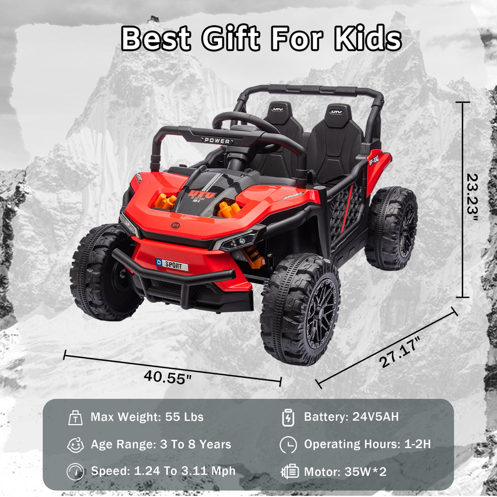 SUSIELADY 24V Kids Ride on Car, Off-Road Electric UTV, 4 Wheel Suspension, with Parental Remote Control, Bluetooth, Rear Storage, for Kids Aged 3+