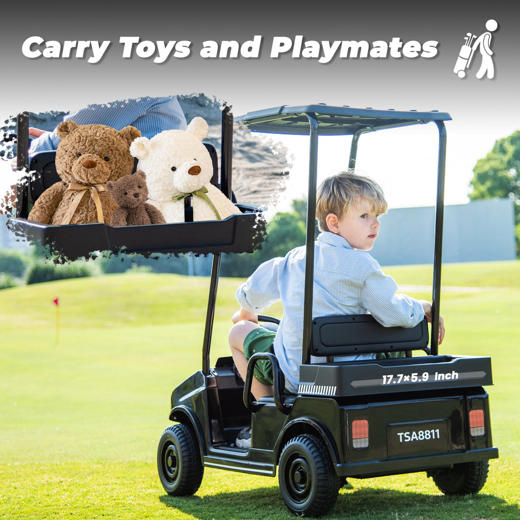 SUSIELADY 24V Kids Ride on Car, Ride on Truck, Electric Golf Cart with Ceiling, 18.5" Large Seat with Armrests, Rear Storage Box, Remote Control, Music, for Kids Aged 3+
