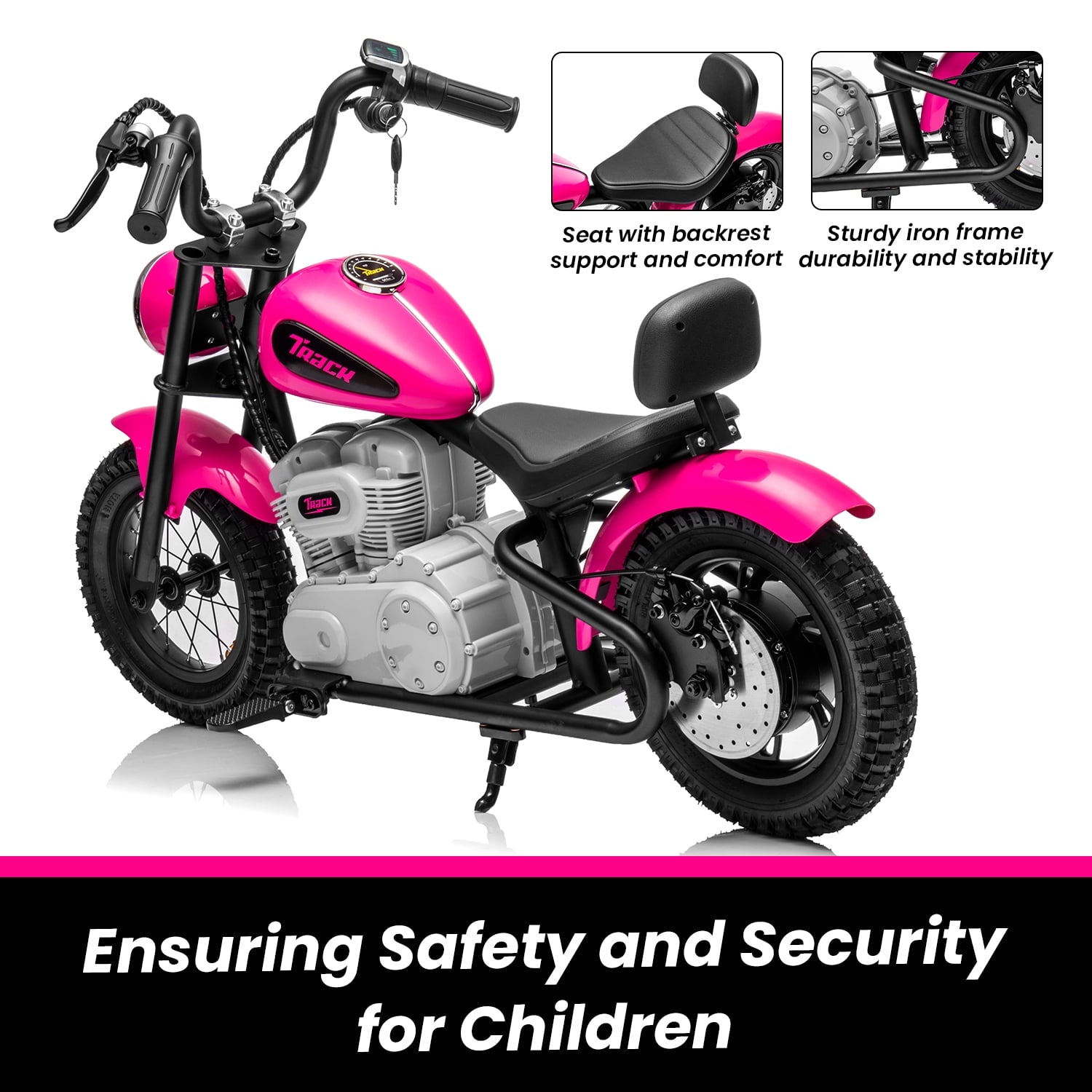 Track 7 36V Electric Dirt Bike for kids, 350W Ride on Motorcycle with Twist Grip Throttle, Hand-Operated Brakes, Key Start, Off-Road Motocross Speed Up to 15 MPH, Age 8+, Pink