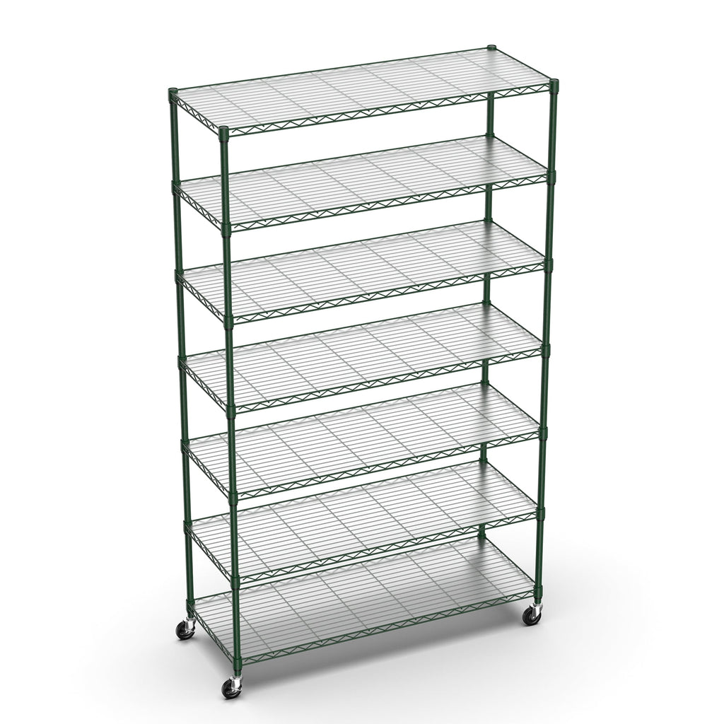 COOKCOK 7-Tier Wire Shelving Unit, 48" x 18" x 82" NSF Height Adjustable Metal Storage Shelf with Wheels, 500 lbs Capacity, Heavy Duty Garage Shelves with PE Mat,  Storage Wire Rack, Green