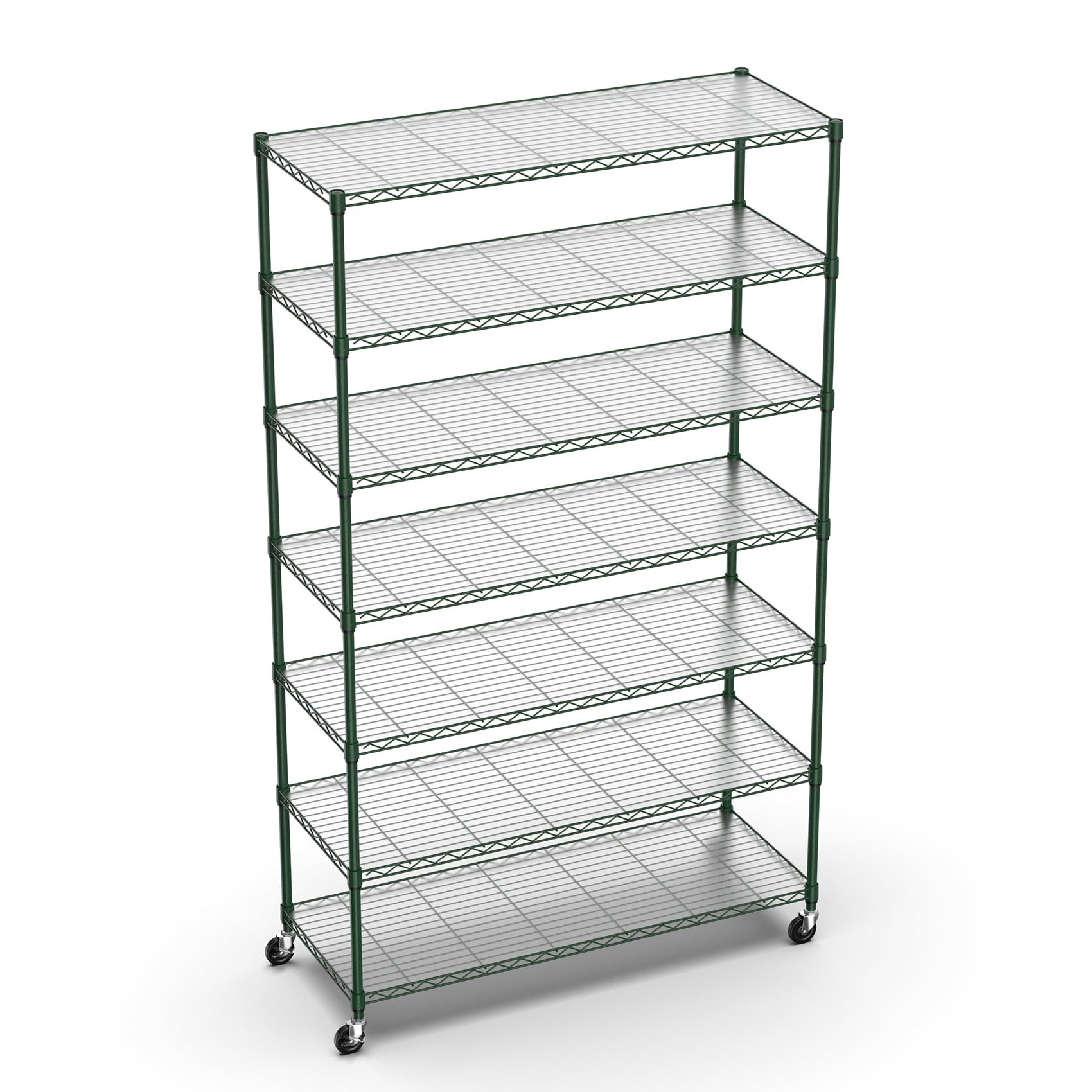 COOKCOK 7-Tier Wire Shelving Unit, 48" x 18" x 82" NSF Height Adjustable Metal Storage Shelf with Wheels, 500 lbs Capacity, Heavy Duty Garage Shelves with PE Mat,  Storage Wire Rack, Green