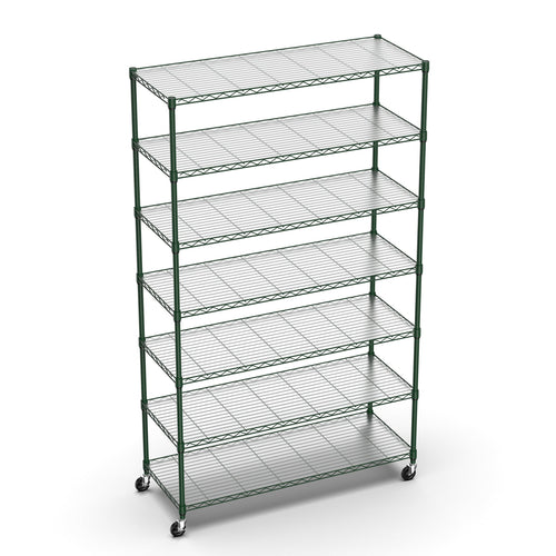 COOKCOK 7-Tier Wire Shelving Unit, 48" x 18" x 82" NSF Height Adjustable Metal Storage Shelf with Wheels, 500 lbs Capacity, Heavy Duty Garage Shelves with PE Mat,  Storage Wire Rack, Green