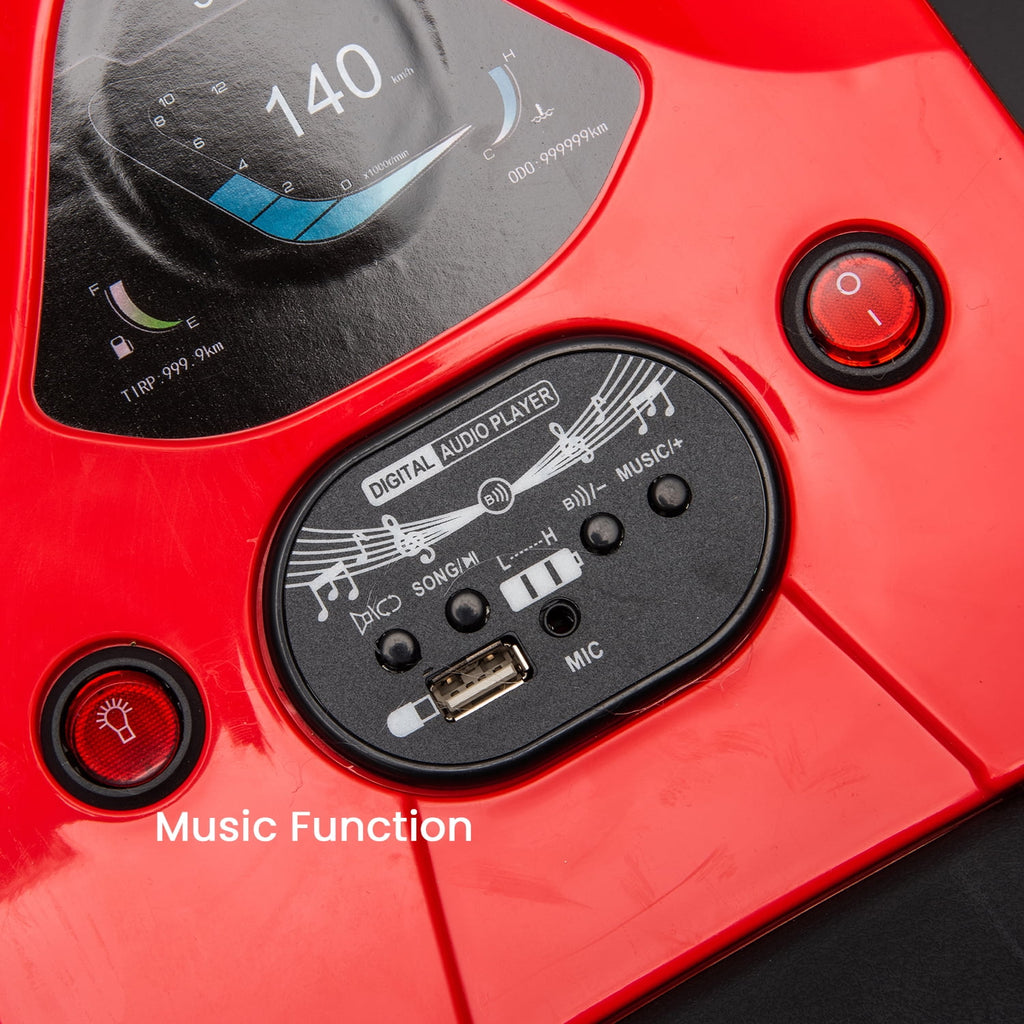 Track 7 24 V Ride on Car with Helmet, Knee Pads, Gloves, Devilfish Pattern Ride on Electric Scooter with Spray Function, Gravity Steering, Music, Hnadrails, Max Speed 6.84 mph, Red