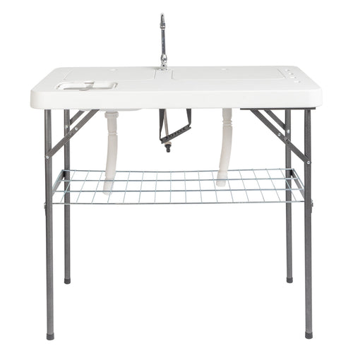 COOKCOK HDPE Rectangular With Barbed Wire Foldable Outdoor Table,39.76"L x 25.78"W x 36.2"H, White