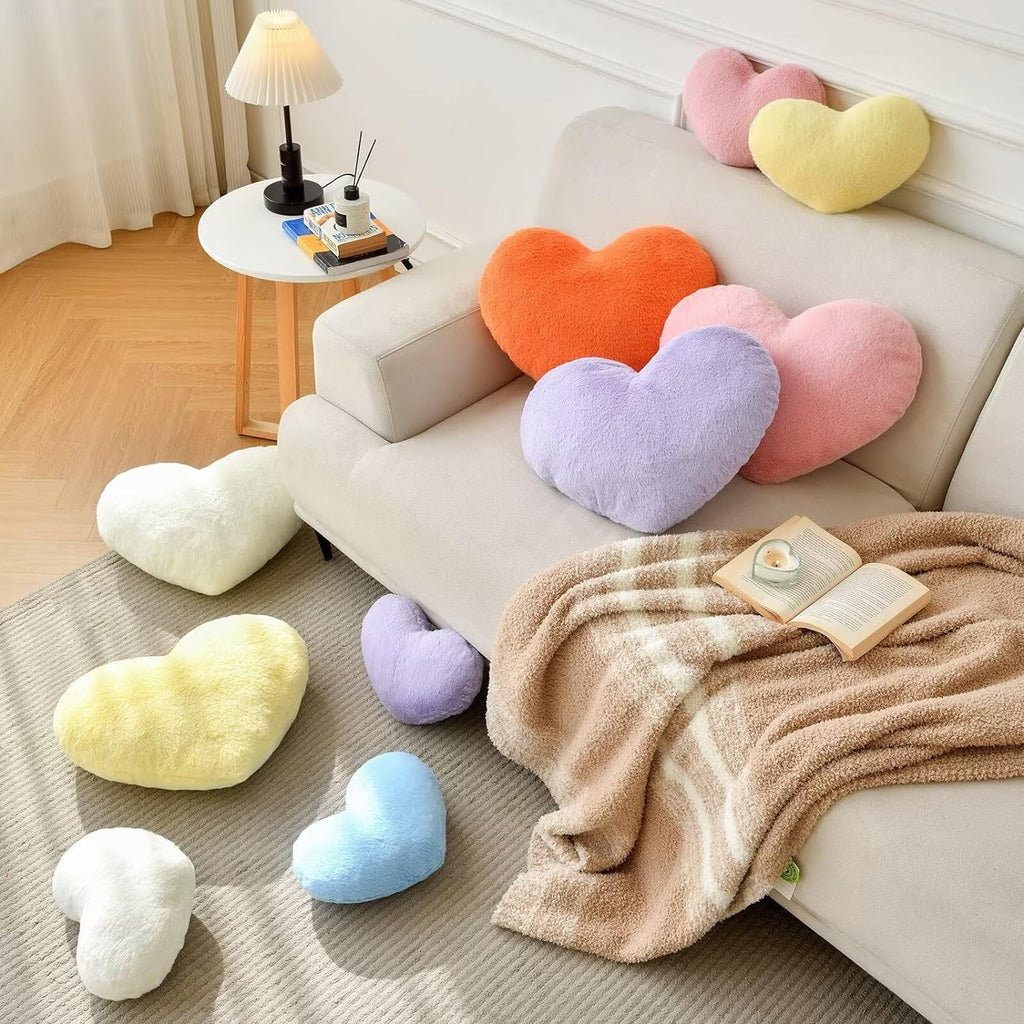 COOKCOK Heart Pillow, Pink Throw Pillows for Bed Couch, 20" x 15" Cute Faux Rabbit Fur Medium Pillow for Women Valentine Anniversary Fall Halloween Christmas Home Decor