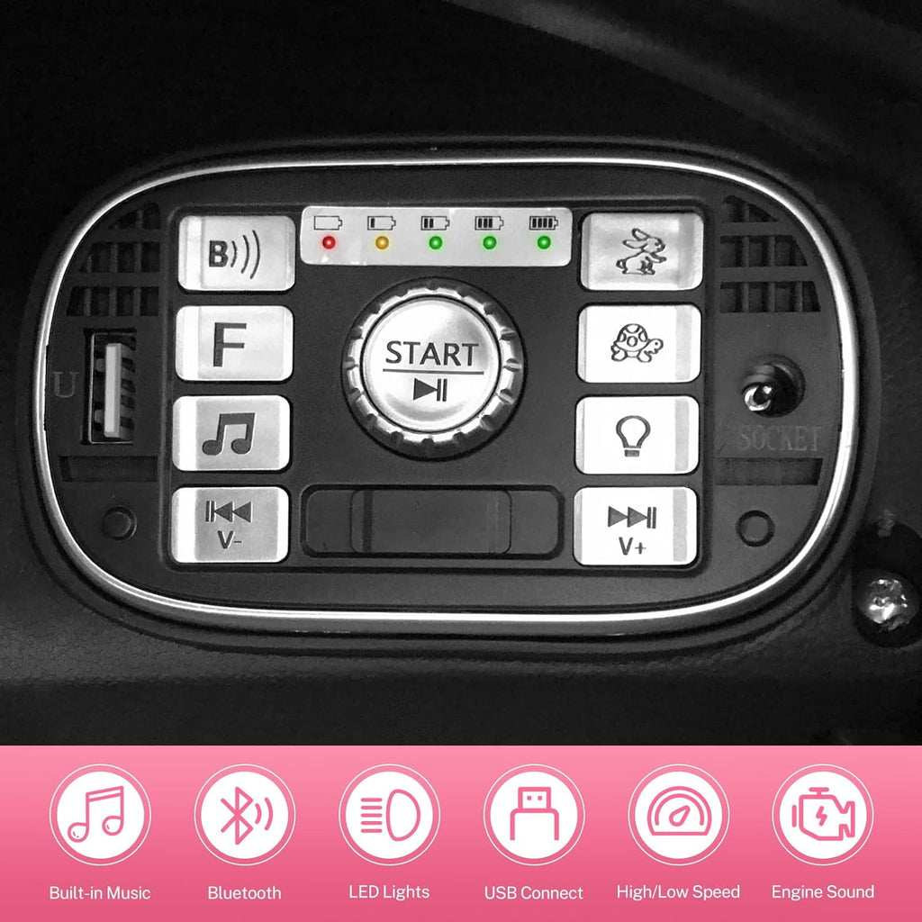 Track 7 12V Kids Ride on Car, Licensed Aston Martin Electric Car for Boys Girls Age 3+, Remote Control, Music, USB, Portable Handle, Pink