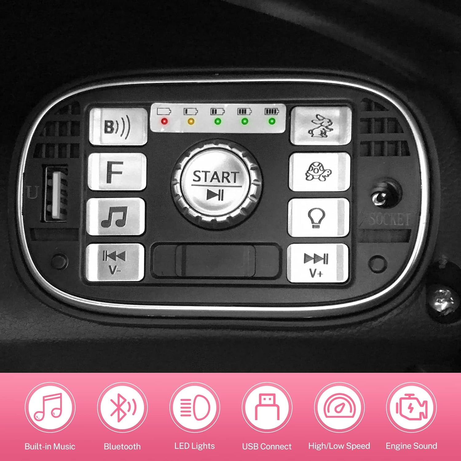 Track 7 12V Kids Ride on Car, Licensed Aston Martin Electric Car for Boys Girls Age 3+, Remote Control, Music, USB, Portable Handle, Pink