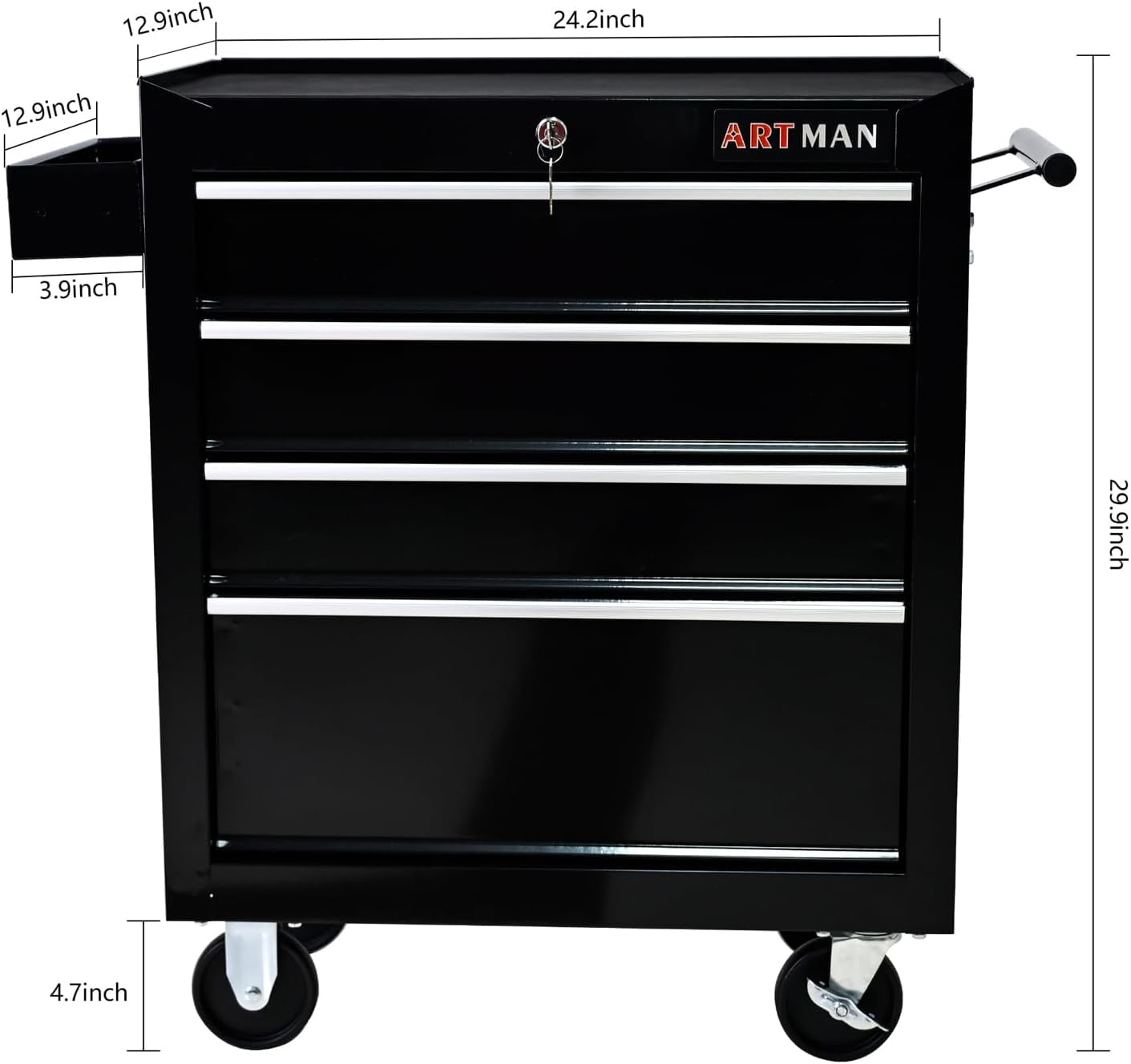 COOKCOK 4-Drawers Tool Cabinets On Wheels,, 4 Universal Wheels & 2 Brakes, Heavy Duty Rolling Utility Tool Cabinet, Mechanic Tool Chest for Garage, Warehouse, Repair Shop