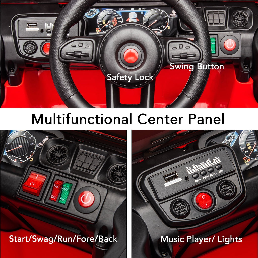 Track 7 24V Ride on Car, 4WD Electric Car for Boys Girls Age 3+, 6 Wheels Ride on Car with Remote Control, Music, Lights, Rocking Mode, Storage Box, Red