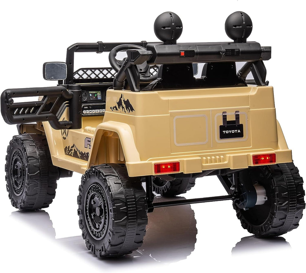 Track 7 Kids Ride on Truck, 12V Licensed Toyota FJ Cruiser Electric Car for Kids Age 3+, Ride on Car w/Remote Control, Power Display, Music, Khaki