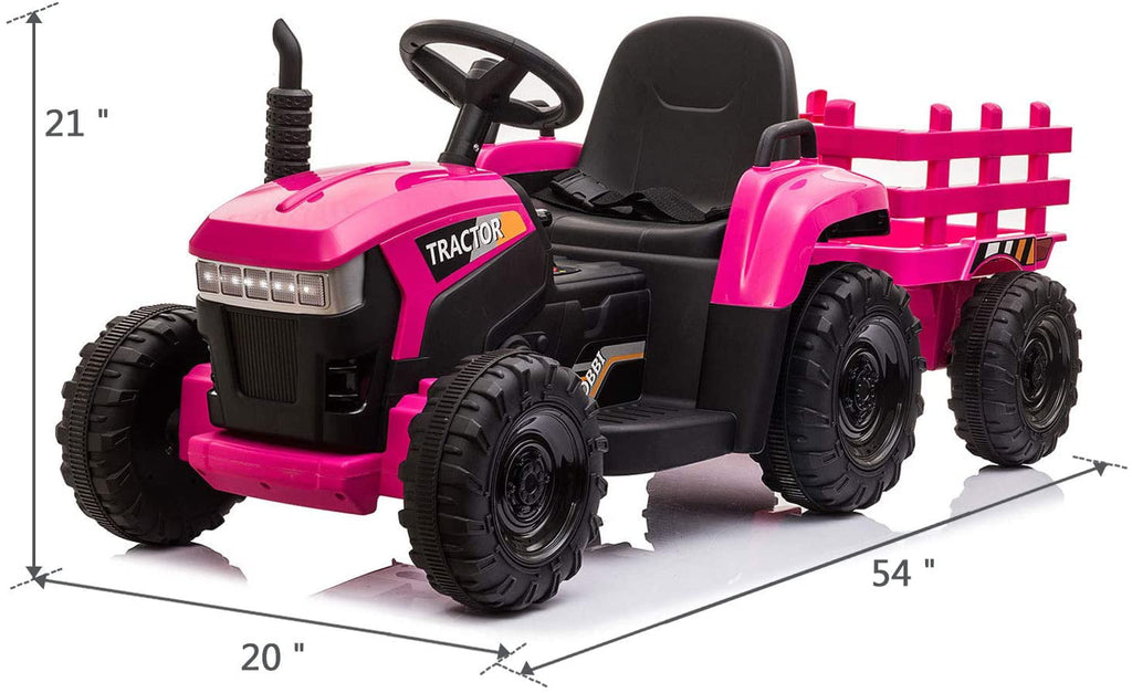 LISUEYNE 12V Ride on Tractor with Trailer,  Electric Car with Music, USB, LED Lights, Ride on Car for Kids Age 3-6 Years, Max Speed 5mph, Rose Red