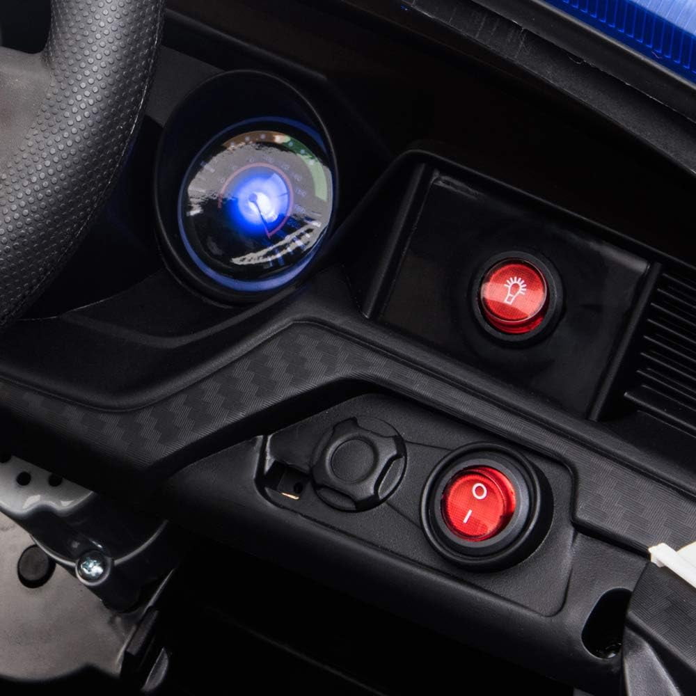 Track 7 12V Kids Police Sports Car, 2.4GHZ Remote Control, LED Lights, Siren, Microphone, Blue