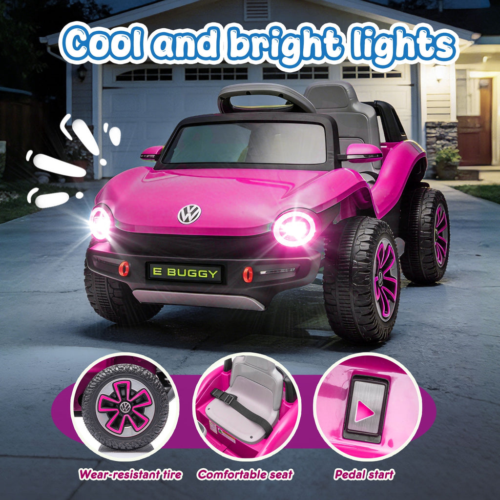 Track Seven 12V Ride on Car, Licensed Volkswagen Beetle Kids Electric Car with Remote Control, Bluetooth, USB, Rear Storage, LED Light, 2WD, Electric Ride on Toy Car for Kids Toddlers Aged 3+