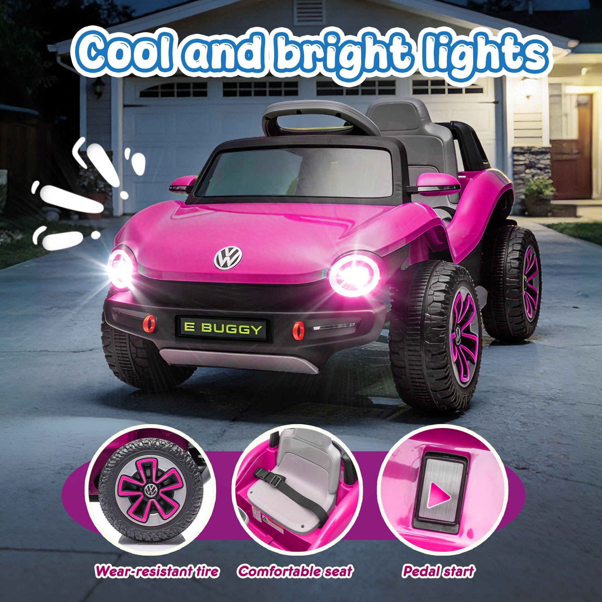 Track Seven 12V Ride on Car, Licensed Volkswagen Beetle Kids Electric Car with Remote Control, Bluetooth, USB, Rear Storage, LED Light, 2WD, Electric Ride on Toy Car for Kids Toddlers Aged 3+