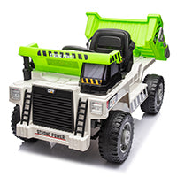 Track 7 Kids Ride on Car, 12V Ride on Dump Truck, Electric Car with Remote Control, Music, USB, Story, Electric Dump Bed and Extra Shovel, Phone stand