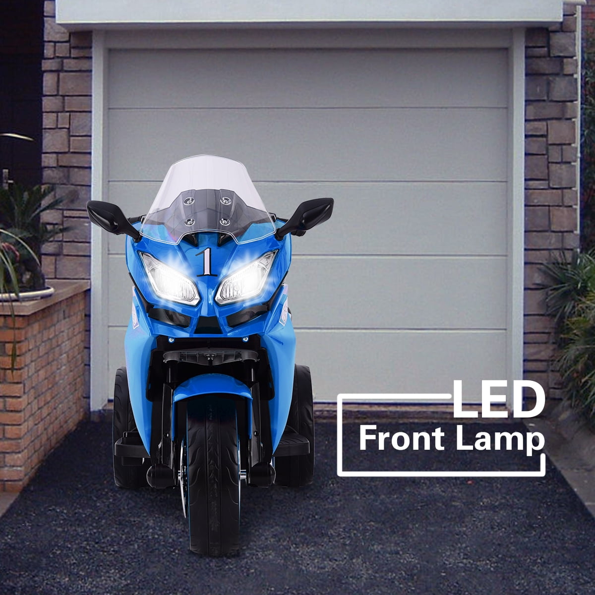 Track 7 12 V Kids Ride on Motorcycle, 3 Wheels Electric Trike Motorcycle for Boys and Girls, Light Wheels, Music, Headlights, Blue