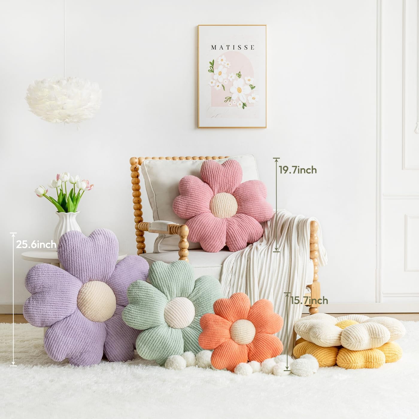 COOKCOK Flower Pillow, 19.7" Flower Shaped Throw Pillow, Daisy Plush Floor Pillow Seat Cushion Cute Aesthetic Decorative Throw Pillows for Bed Home Sofa Chair Couch Decor, Pink