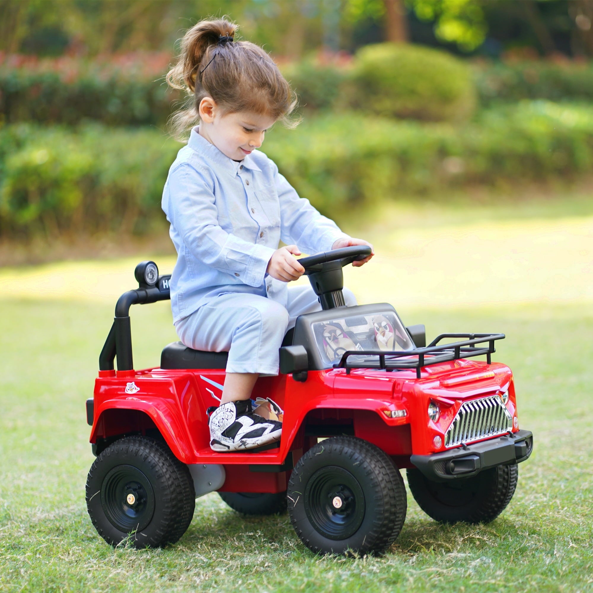 Track 7 6V Kids Ride on Truck Car, Electric Vehicles Battery Powered Cars for Toddlers with Spring Suspension, LED Lights, MP3, Bluetooth Off-Road Truck , Red