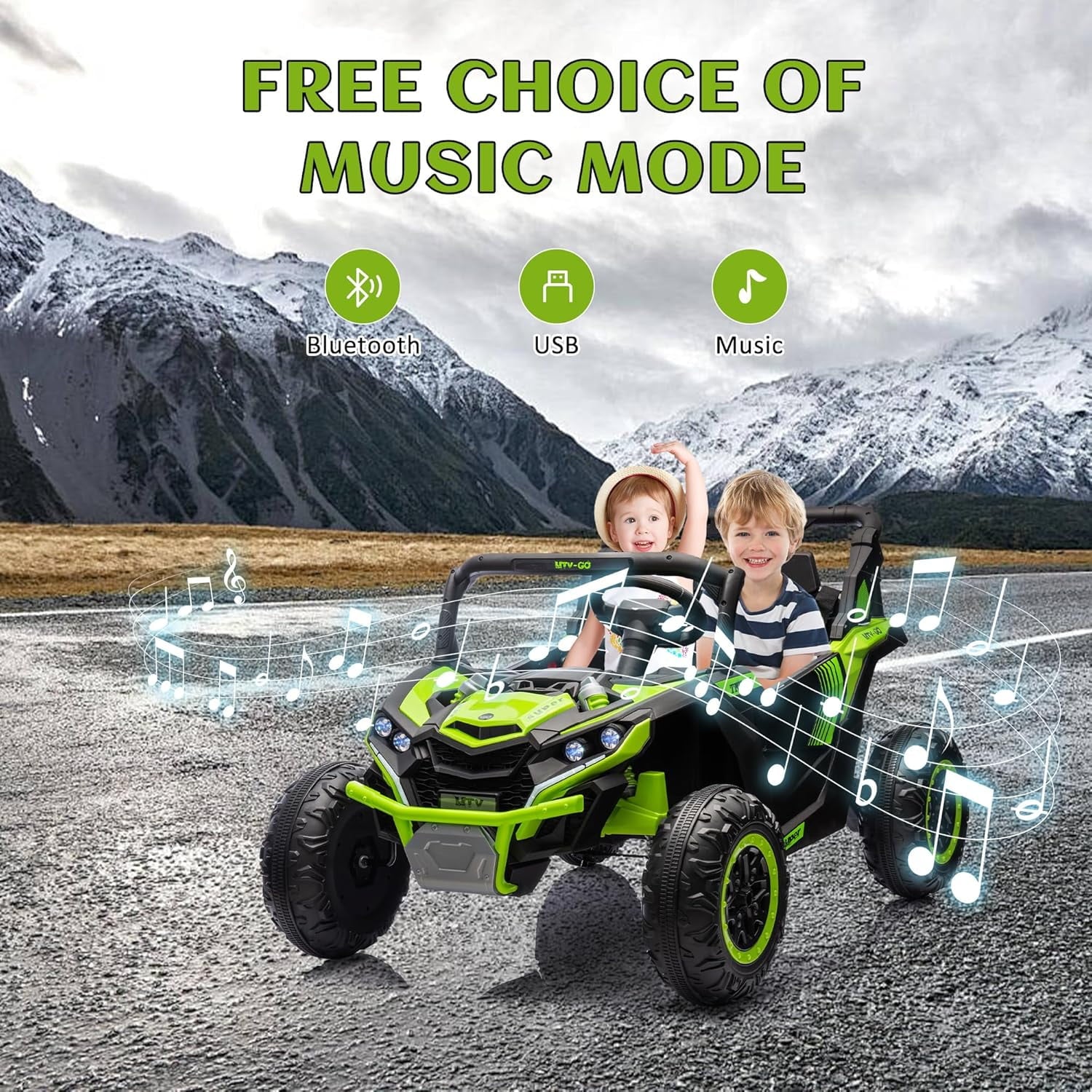 Track 7 24V 2-Seater Ride on UTV, 20" Large Seat, 2 x 200W Powerful Motors, 4.5 mph Max Speed, Ride on Car w/Remote Control, MP3, Lights, Battery Powered Electric Car for Boys Girls Age 3+, Green