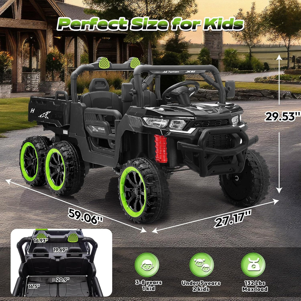 Track Seven 24V 2-Seater Ride on Dump Truck, 4WD 6-Wheel Kids Ride on Car w/Remote Control, Electric Dump Bed, Toy Shovel, Music, Max Speed 5 mph, 21" Large Seat, Ride on Toy for Kids Age 3+, Black