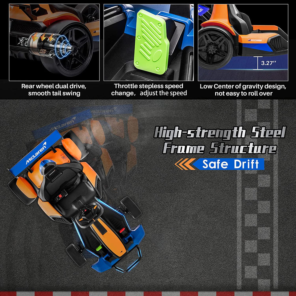 Track 7 Kids Electric Go Kart, 24V McLaren Electric Go Kart, LED Light & Racing Flag, for Age 6+