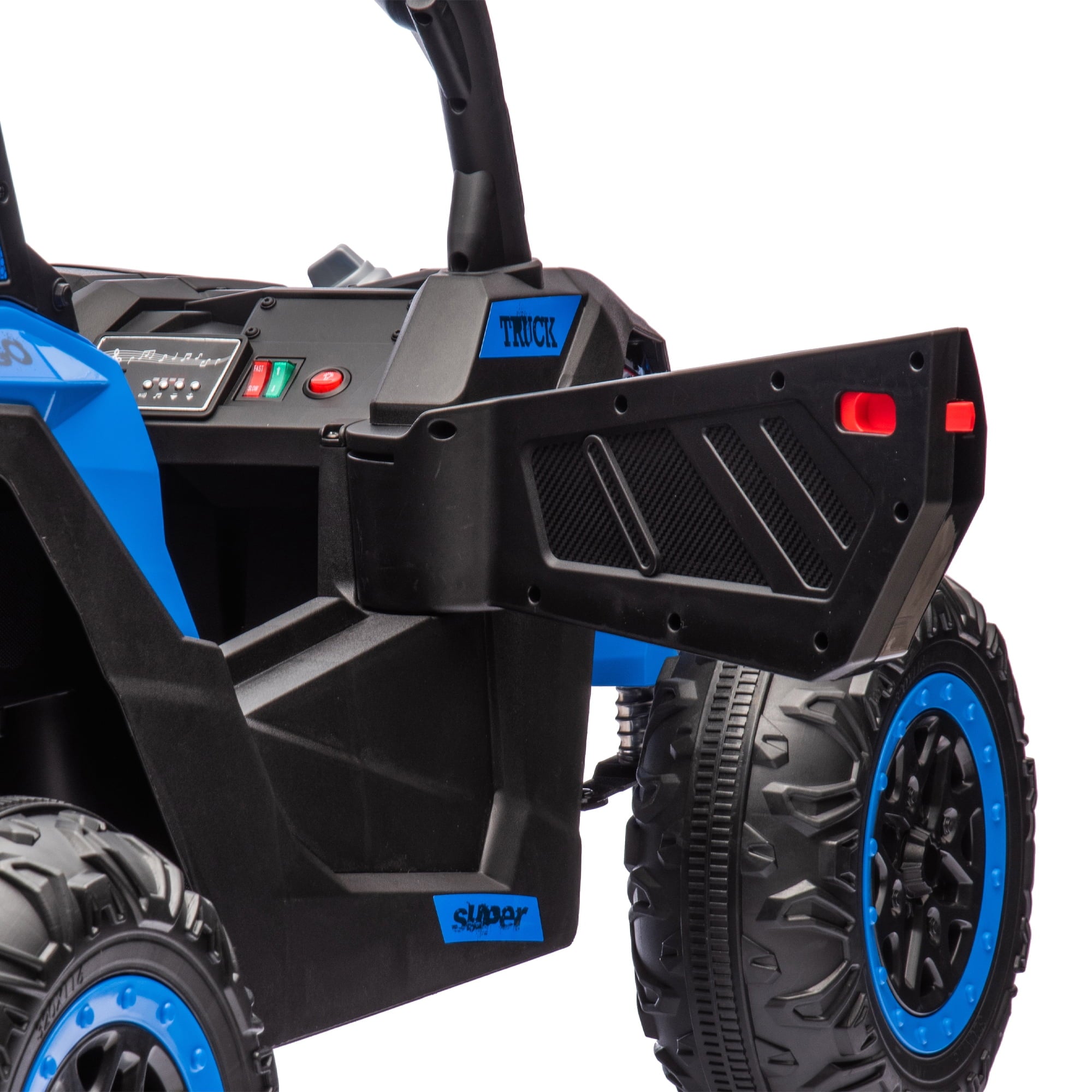 Track 7 24V Two-Seater Kids Ride On UTV W/Parents Remote Control,Four-Wheel Suspension,Slow Start,Anti-collision bar,Storage space,Music,USB,Bluetooth,Volume control,LED lights for Kids 3+, Blue