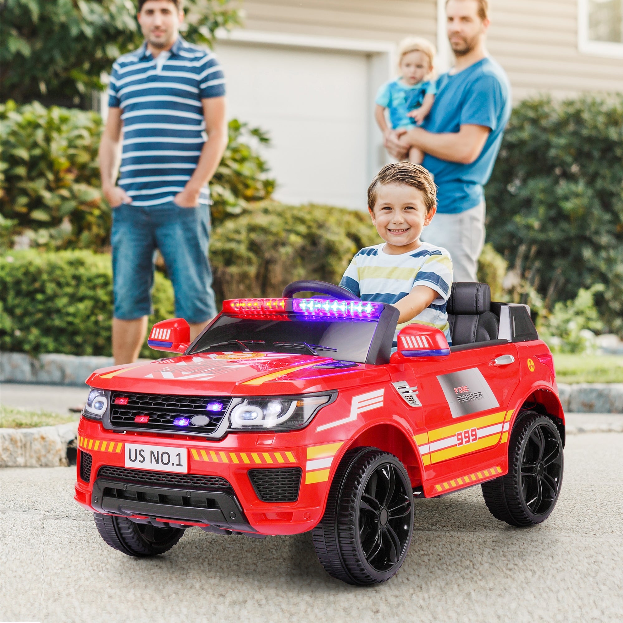 Track 7 12V Kid Ride on Police Car with Parental Remote Control, Battery Powered Electric Truck with Siren, Flashing Lights, Music, Spring Suspension, Red