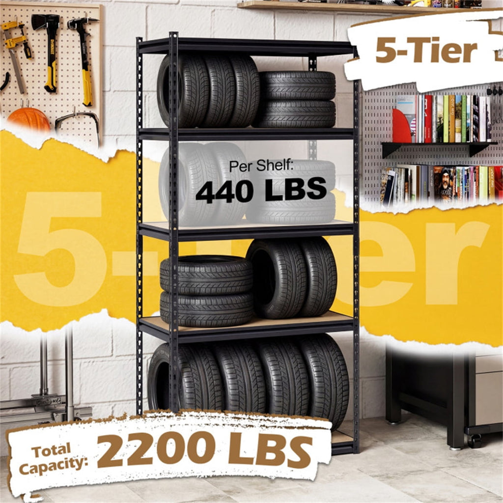 COOKCOK Storage Shelving Unit, 5-Tier Adjustable Storage Shelves, 36" L x 18" W x 72" H Heavy Duty Garage Storage Shelves, Metal Shelves for Kitchen Pantry Basement Bathroom Laundry, Black