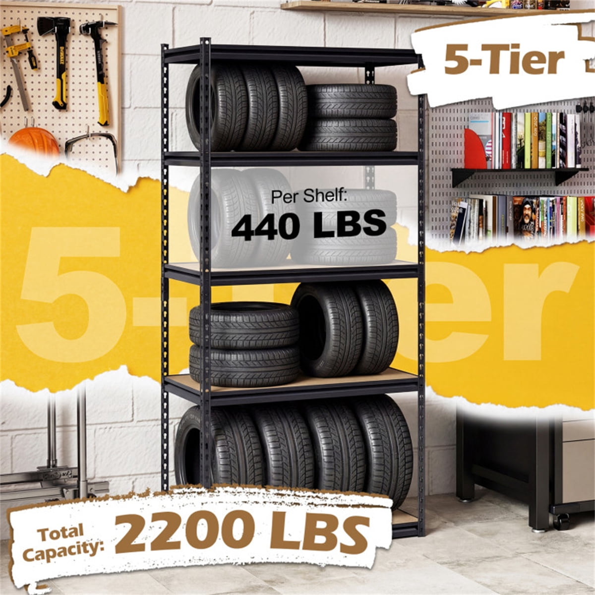 COOKCOK Storage Shelving Unit, 5-Tier Adjustable Storage Shelves, 36" L x 18" W x 72" H Heavy Duty Garage Storage Shelves, Metal Shelves for Kitchen Pantry Basement Bathroom Laundry, Black