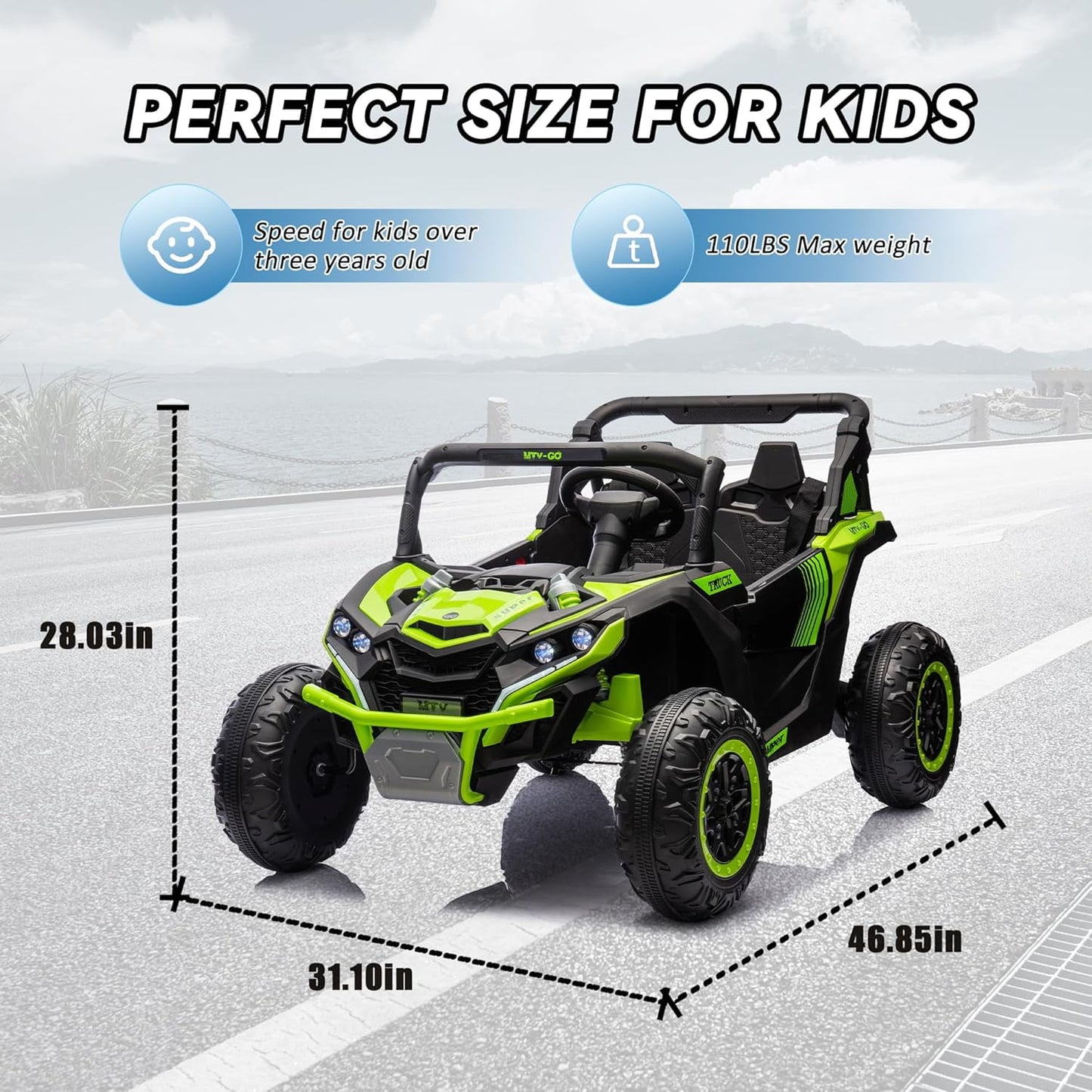 Track 7 24V 2-Seater Ride on UTV, 20" Large Seat, 2 x 200W Powerful Motors, 4.5 mph Max Speed, Ride on Car w/Remote Control, MP3, Lights, Battery Powered Electric Car for Boys Girls Age 3+, Blue