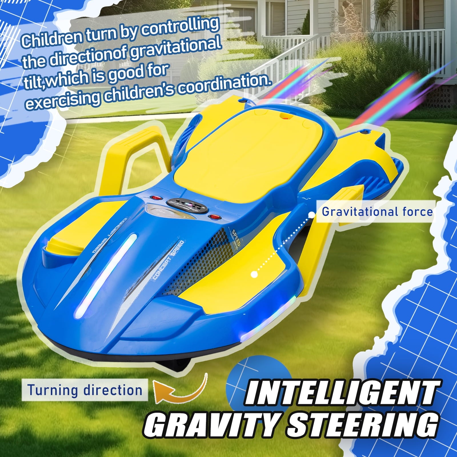 SUSIELADY 24V Ride on Electric Scooter with Helmet, Knee Pads, Glove, 200W Motor, 5.59 - 6.84 mph, Use for 1-2 hours, with Spray Function, Gravity Steering, Music for Child 6+