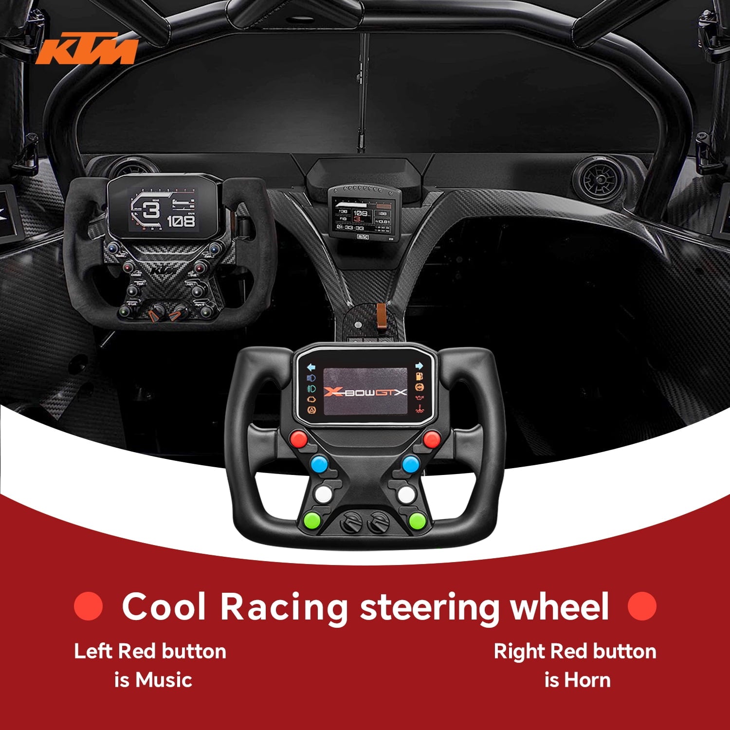 Track Seven 12V Ride on Car with Remote Control, Licensed KTM X-BOW GTXR Electric Car for Kids Age 3+, Music, Ride on Toy Electric Vehicle, Red