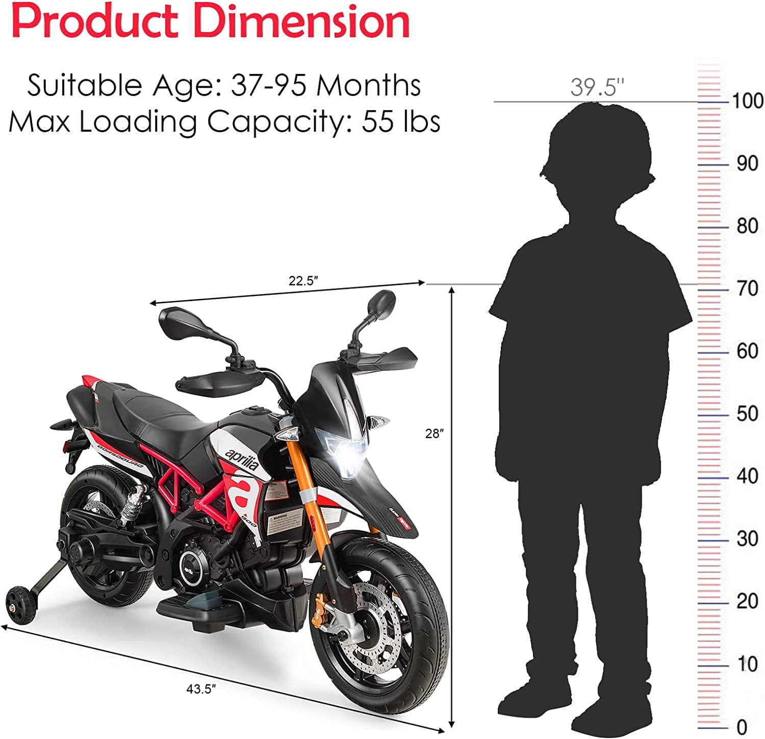 Track 7 Kids Motorcycle,12V Ride on Motorcycle w/Training Wheels,Electric Motorcycle Toy Headlight & Music