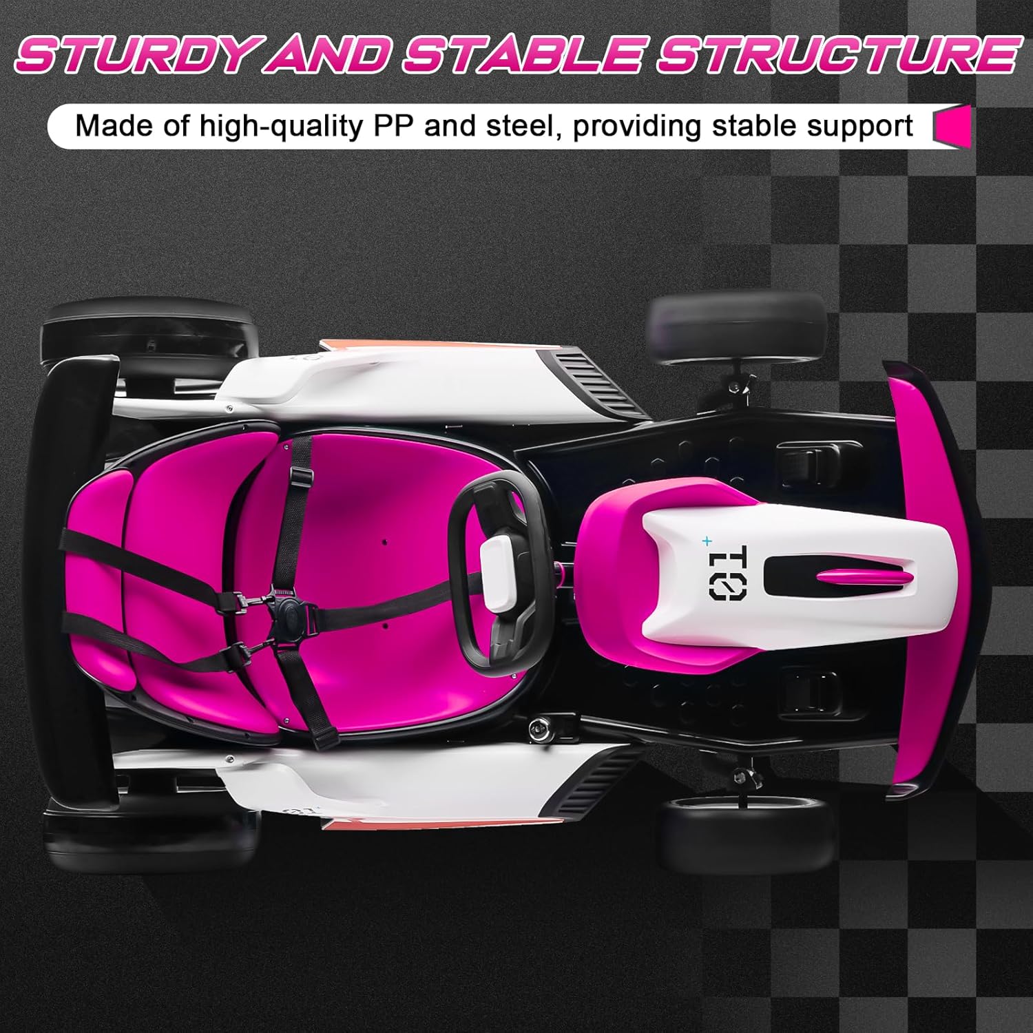 Track 7 24V Electric Ride-On Go Kart for Kids, 2x150W Powerful Motor,  Drift Kart with 5 MPH Max Speed, High/Low Speed,  Drift/Sports Mode,  Battery-Powered Drifting Car for Children, Rosy