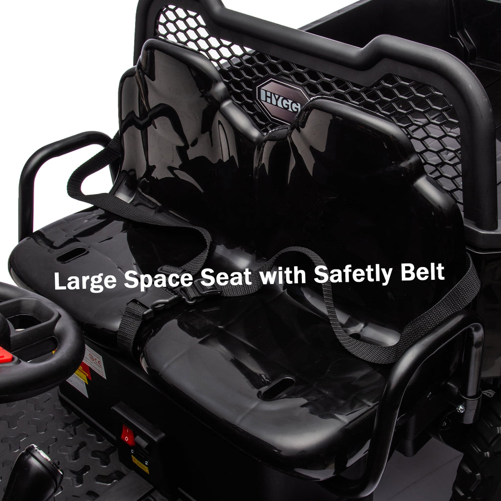 Track Seven 24V Ride on Car, 2-Seater Ride On Dump Truck, 6 Wheels Electric Car with Remote Control, Music, Shift Lever, off-Road Ride on UTV, Black