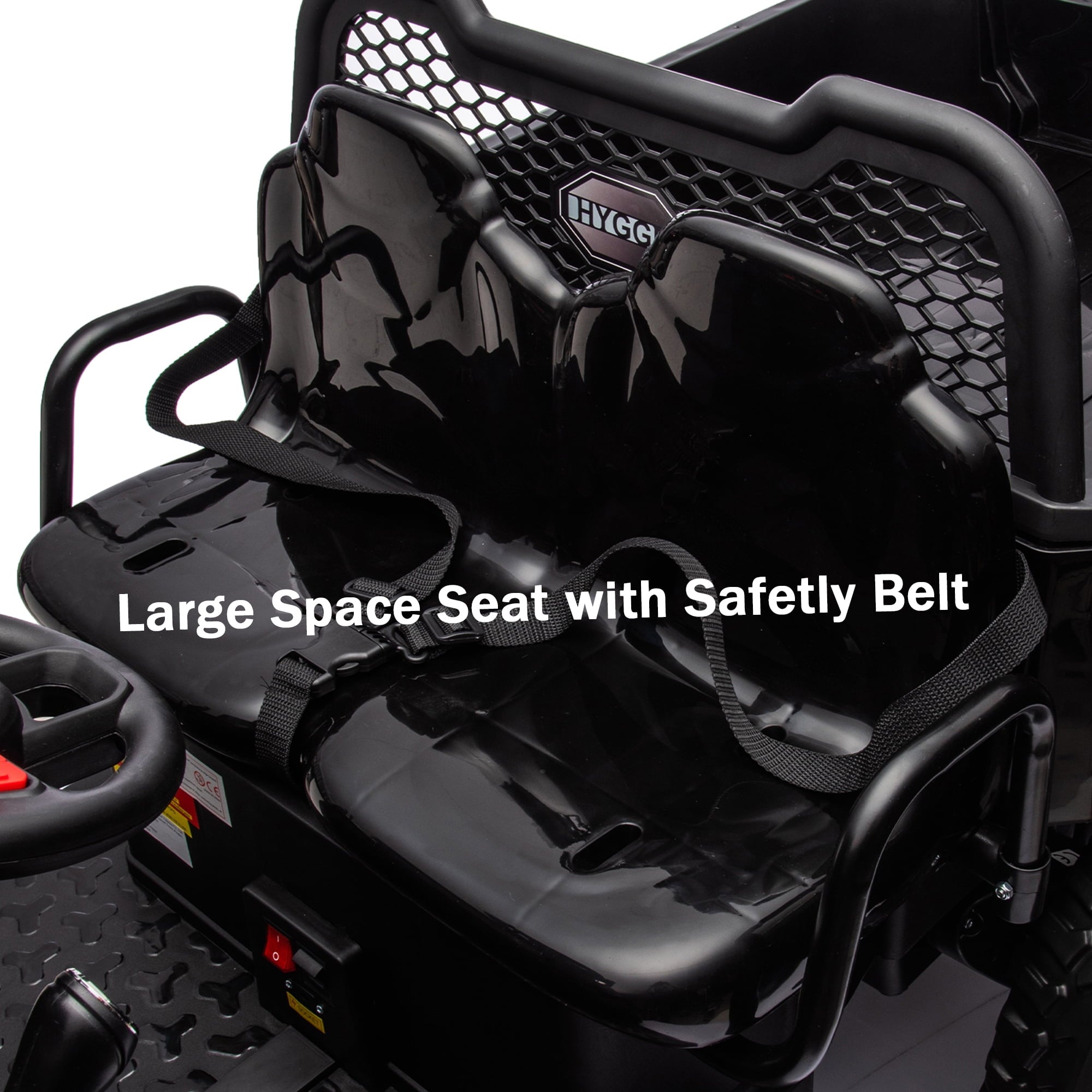 Track Seven 24V Ride on Car, 2-Seater Ride On Dump Truck, 6 Wheels Electric Car with Remote Control, Music, Shift Lever, off-Road Ride on UTV, Black