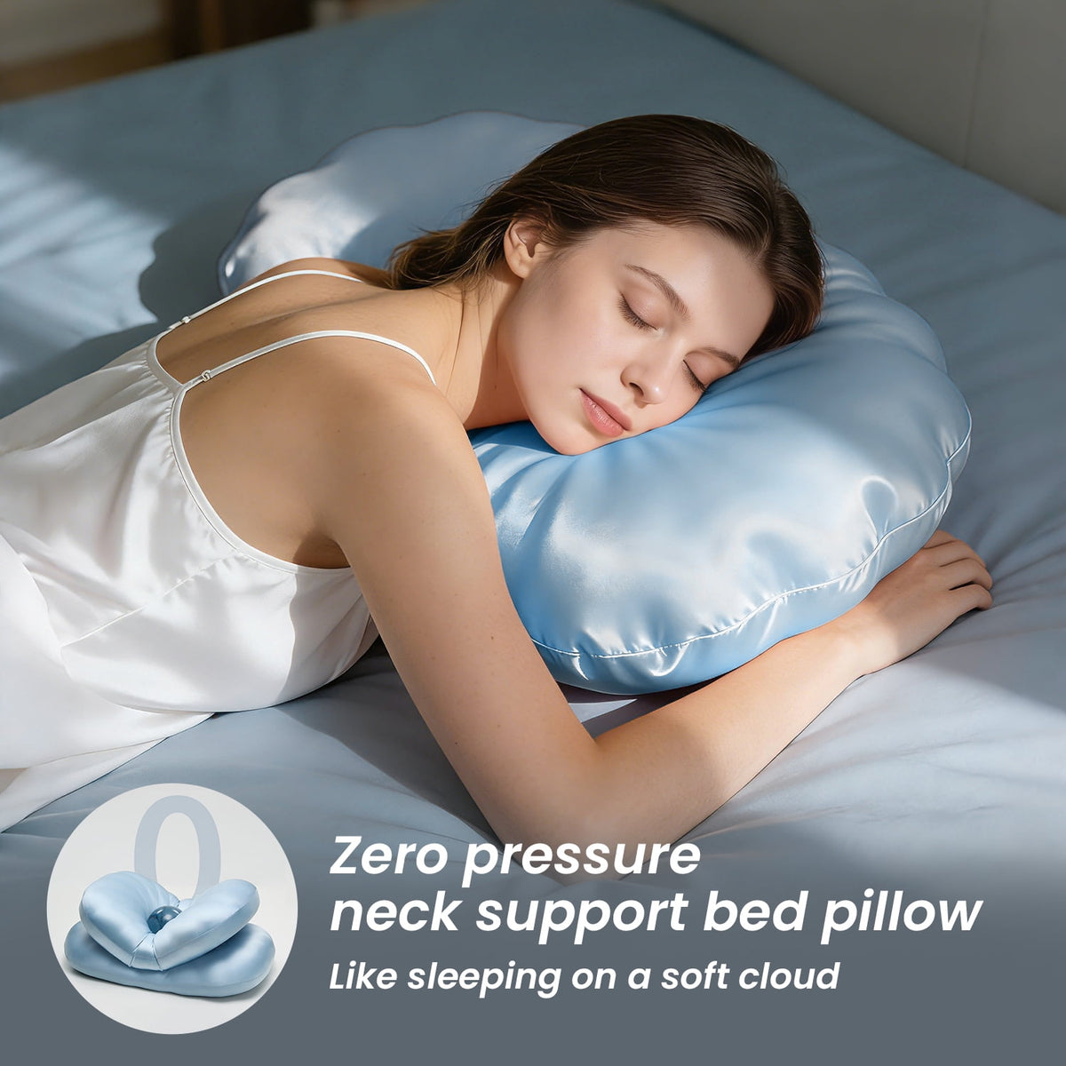 COOKCOK Ergonomic Cervical Memory Foam Pillow for Neck Pain Relief, Cooling Shell Cloud Bed Pillow for Side Back Sleepers, Blue