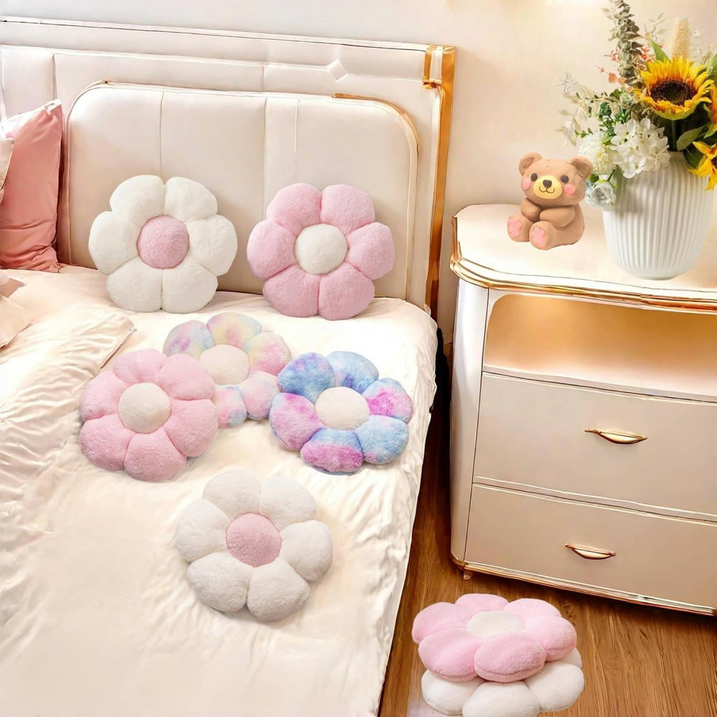 COOKCOK 2 Pcs Flower Pillow 15" Flower Throw Pillows, Cute Daisy Flower Shaped Floor Pillow Seat Cushions, Decorative Throw Pillows for Bedroom, Living Room