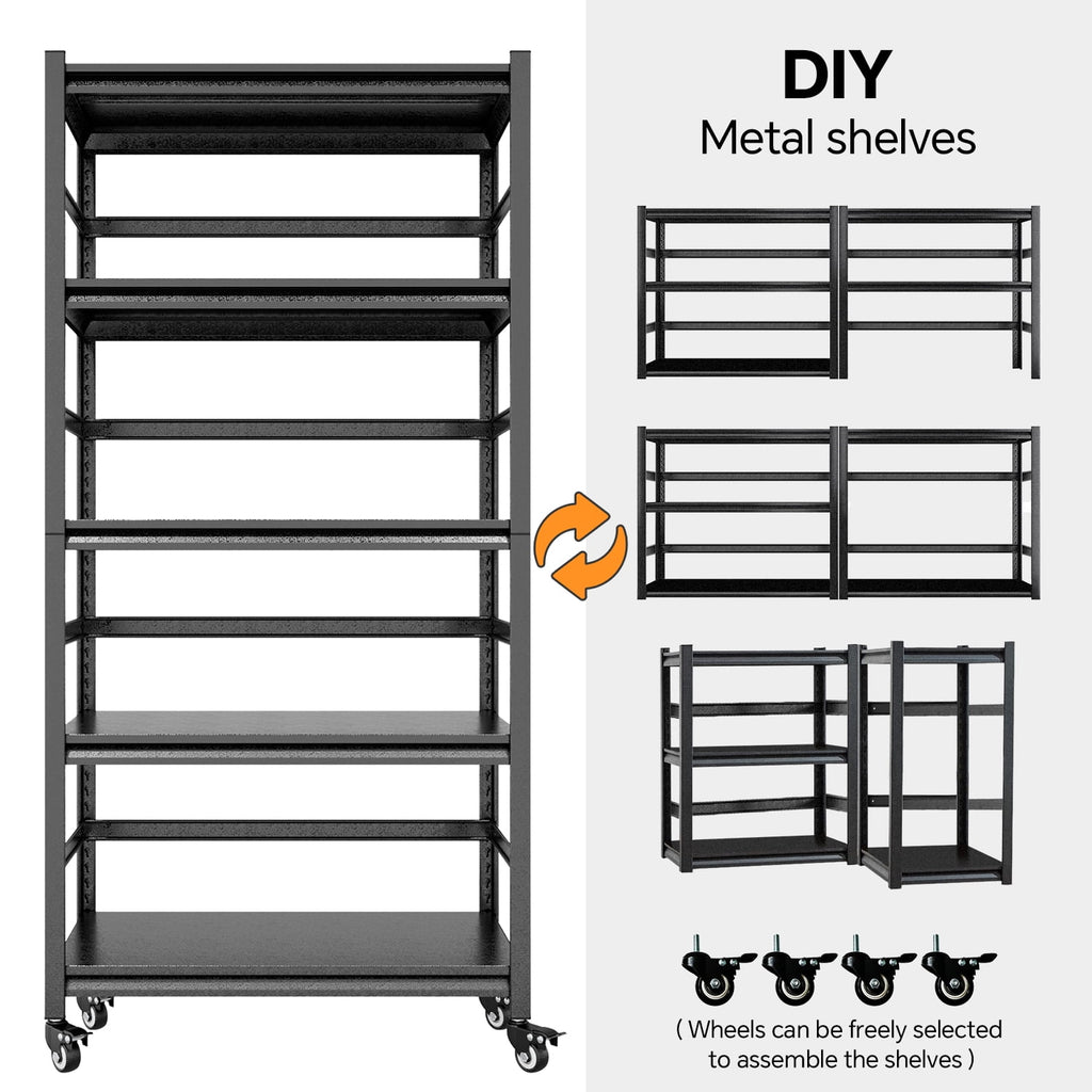 COOKCOK 4-Tier Storage Shelving Unit, Heavy Duty Metal Shelf with Wheels, 31.5"x15.7"x63", Adjustable Garage Shelves, Load 2000LBS, Kitchen Shelf with Protective Side