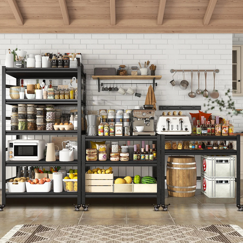 COOKCOK 5-Tier Storage Shelving Unit, Metal Shelf with Wheels, 39.4"x15.8"x 63", Adjustable Garage Storage Shelf, Load Up to 2000LBS, Kitchen Shelf with Protective Side